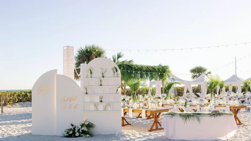 beach wedding reception set up welcome area overlooking gulf sundial sanibel